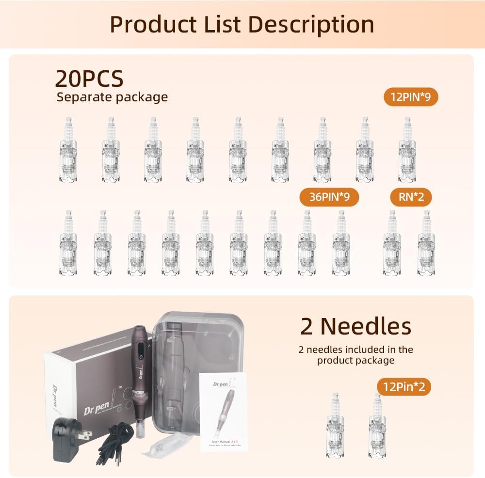 Dr.Pen A10 Professional Wireless Microneedling Pen with 20 Pcs Replacement Cartridges for Skin Care