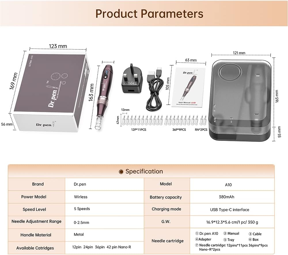 Dr.Pen A10 Professional Wireless Microneedling Pen with 20 Pcs Replacement Cartridges for Skin Care