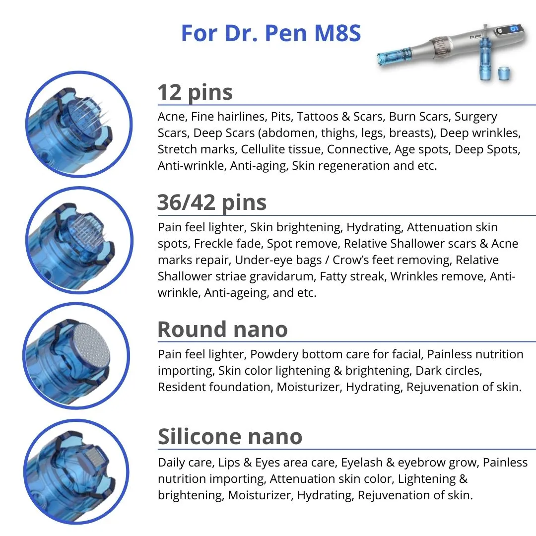 Dr Pen M8S Auto Microneedling Pen - Including 12 Pcs Replacement Cartridges