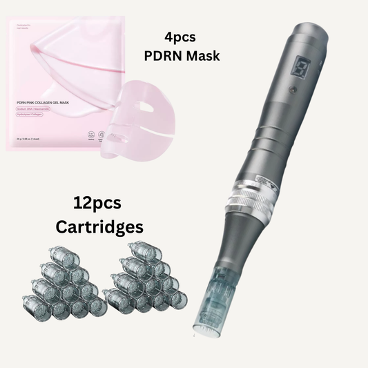 Dr Pen M8 Wireless Microneedling Pen Kit Including 12 Cartridges + 4pcs Collagen Gel Mask - Professional Microneedle Derma Roller Pen