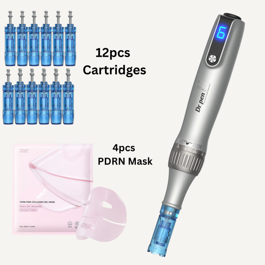 Dr Pen M8S Auto Microneedling Pen - Including 12x Pcs Replacement Cartridges + 4pcs Collagen Gel Mask